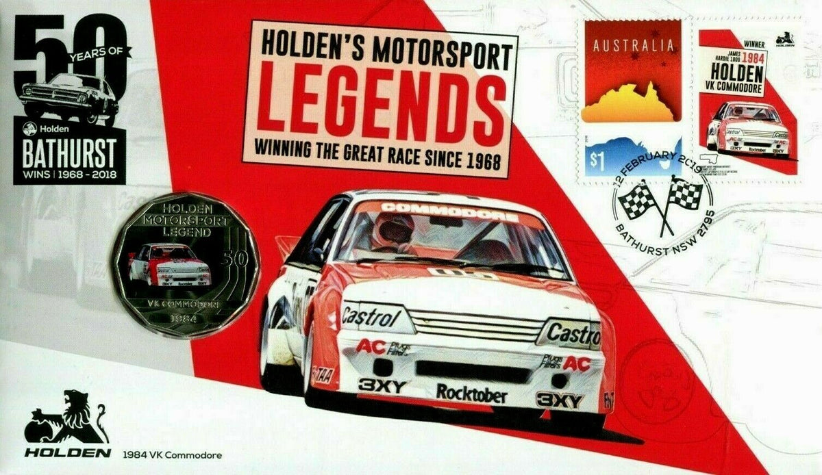 Australia 2018 50 cent Uncirculated Holden 1984 VK Commodore Stamp & Coin Cover PNC Motorsport Legends