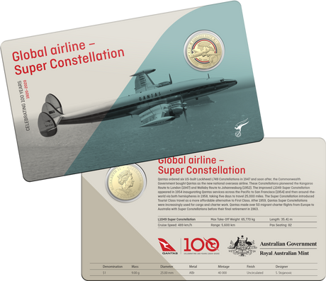 Australia 2020 $1 QANTAS 11 Coin Carded Set + Special Copper $1 1920-2020 Centenary + special copper $1