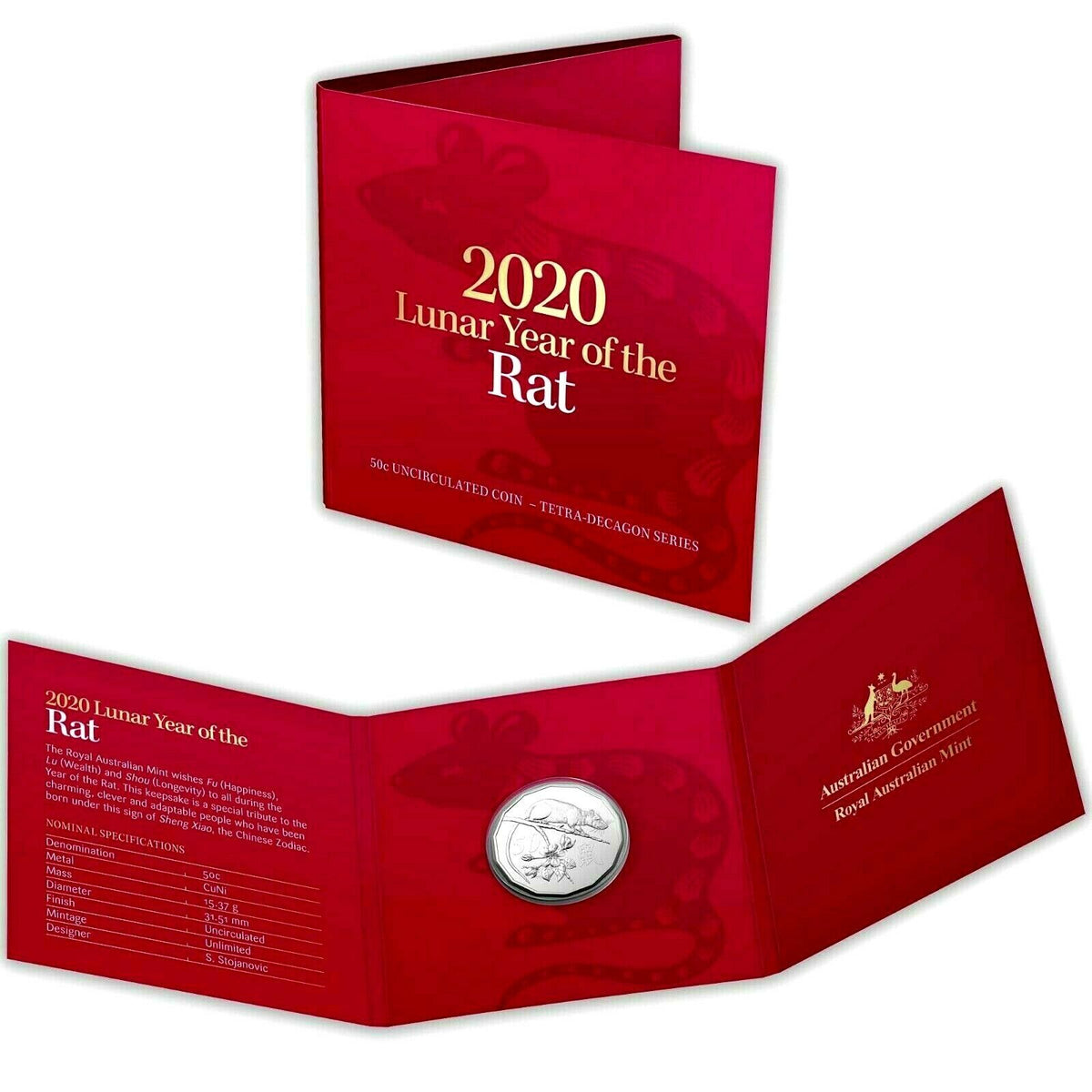 Australia 2020 50 Cent Lunar Year of the Rat Tetra-decagon 12 sided