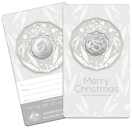 Australia 2020 50 Cent Uncirculated Christmas Decoration Foiled Card Set of 5