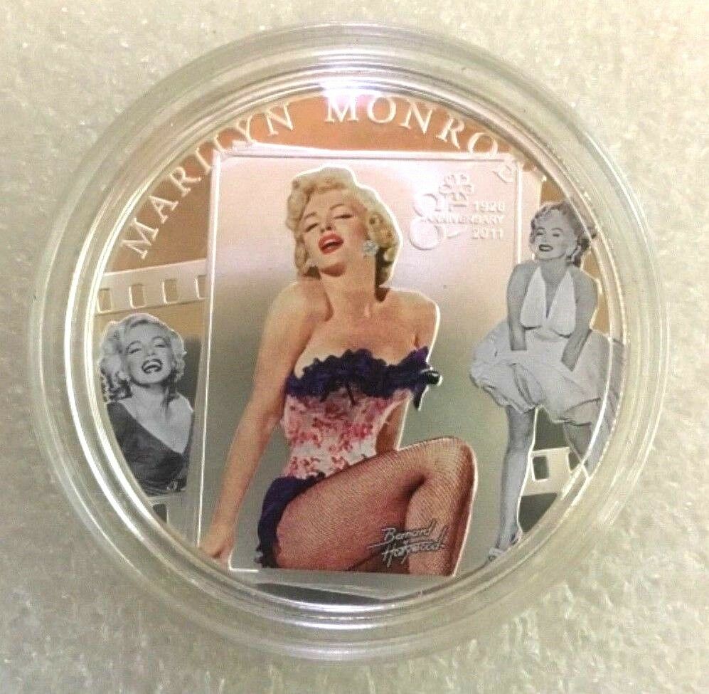 Cook Islands 2011 $1 Marilyn Monroe Anniversary Silver Pated  Proof Reverse Copyright Atje Hjort