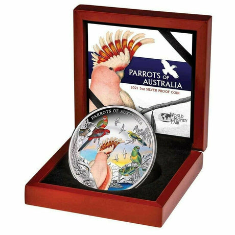 Niue 2021 World Money Fair $10 Parrots of Australia 5oz Silver Proof