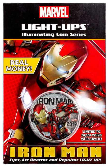Fiji 2017 50 Cent Half Dollar Coloured Uncirculated Iron Man Marvel Light-Ups