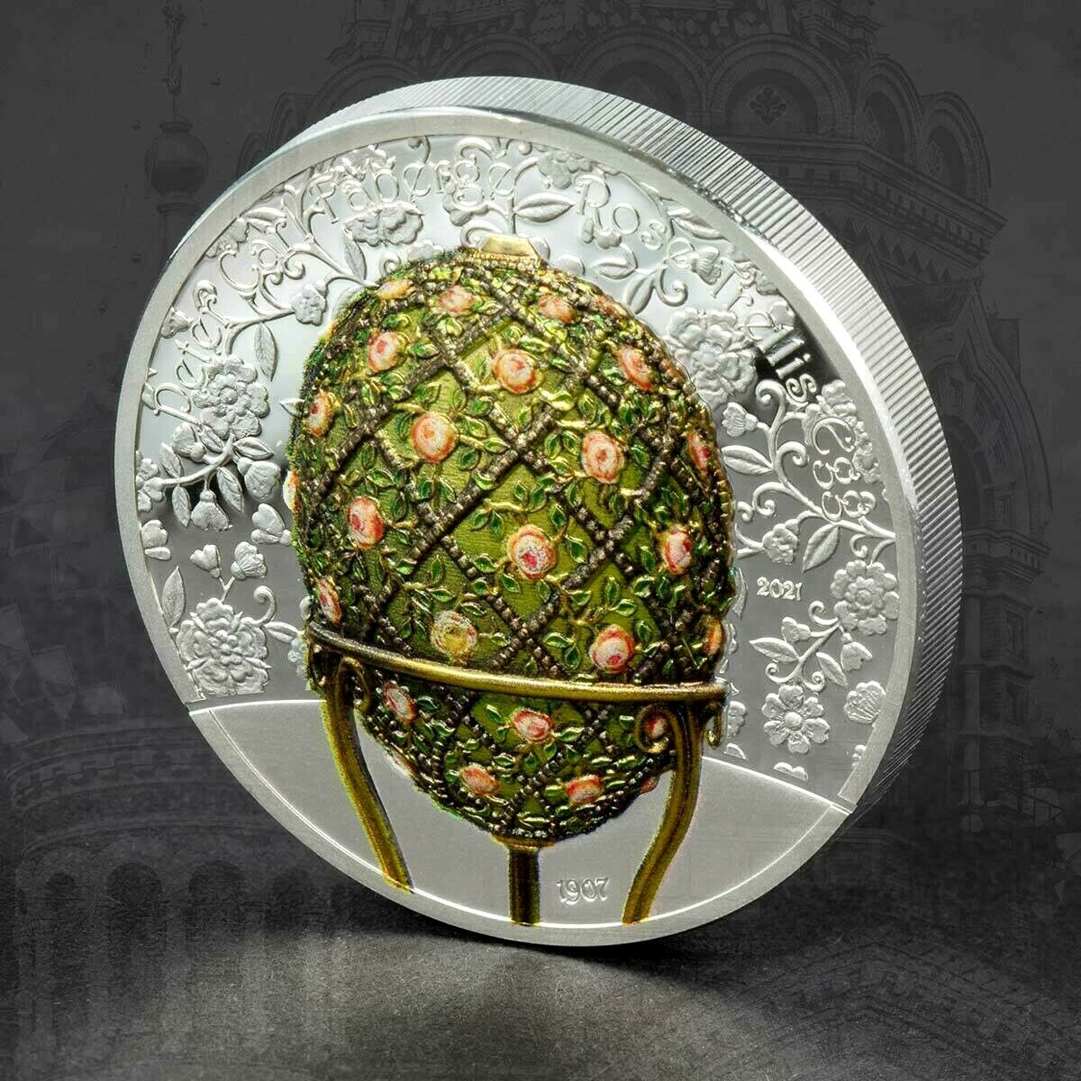 Mongolia 2021 1000 Togrog Fabergé Egg Rose Trellis 2 oz Silver Proof