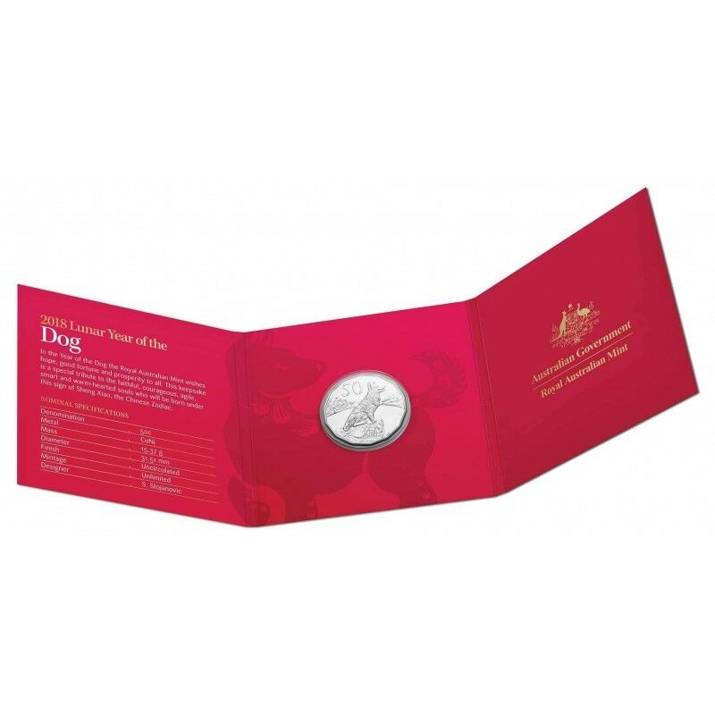 Australia 2018 50 Cent Uncirculated Lunar Year of the Dog Folder open