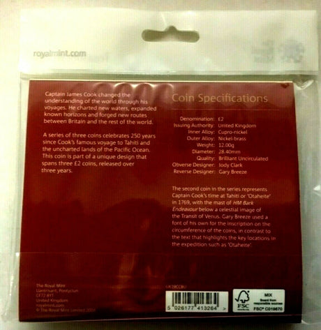 United Kingdom 2019 £2 Voyage of Discovery 250th Anniversary BU Sealed Coin Pack