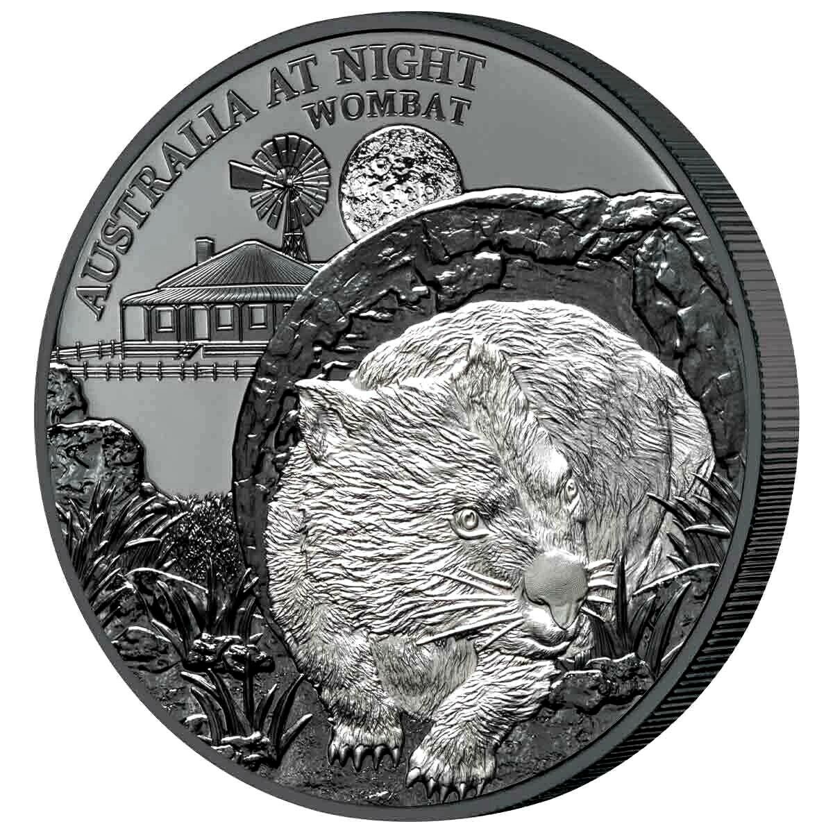 Niue 2021 $1 Australia at Night Wombat 1 Oz Silver Black Proof