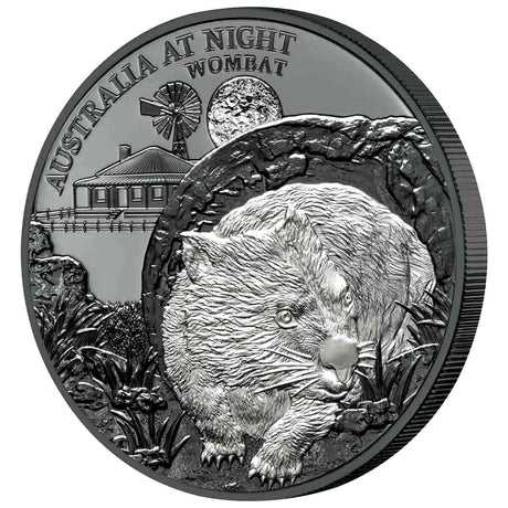 Niue 2021 $1 Australia at Night Wombat 1 Oz Silver Black Proof