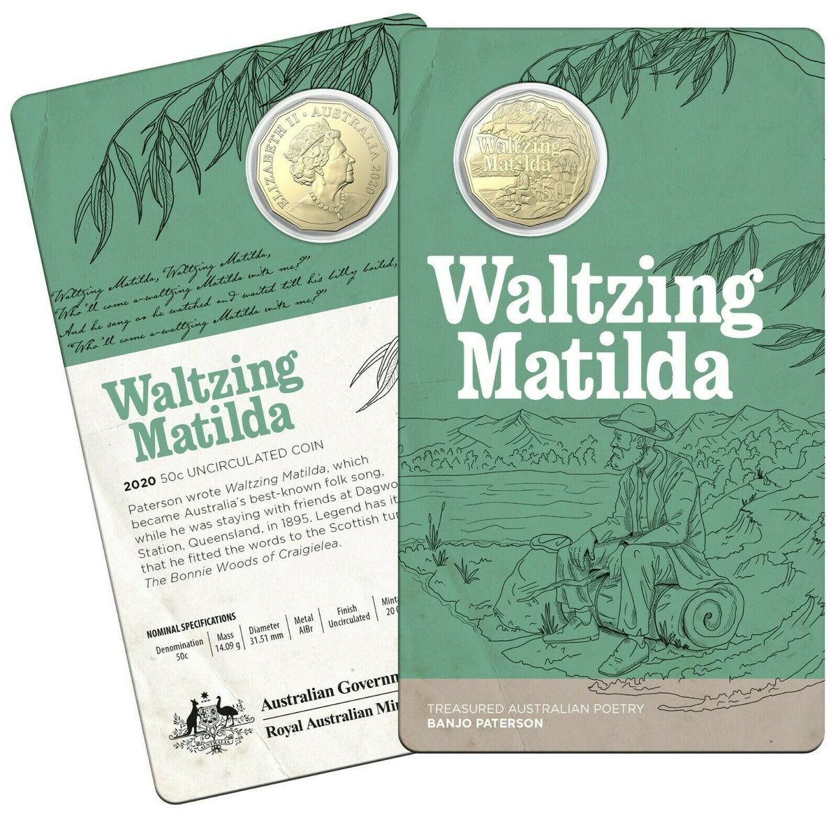 Australia 2020 50 Cents 3 Coin Uncirculated Set Carded Banjo Paterson