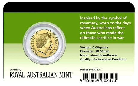 Australia 2017 $2 Coloured Rosemary Uncirculated Remembrance Day Coin Pack
