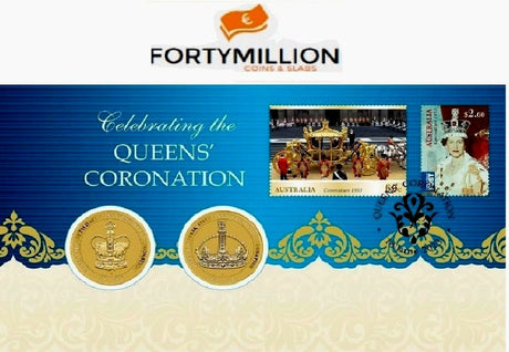 Australia 2013 $1 Frosted Uncirculated Celebrating the Queen's Coronation Stamp and Coin Cover PNC 2 x $1 Coins