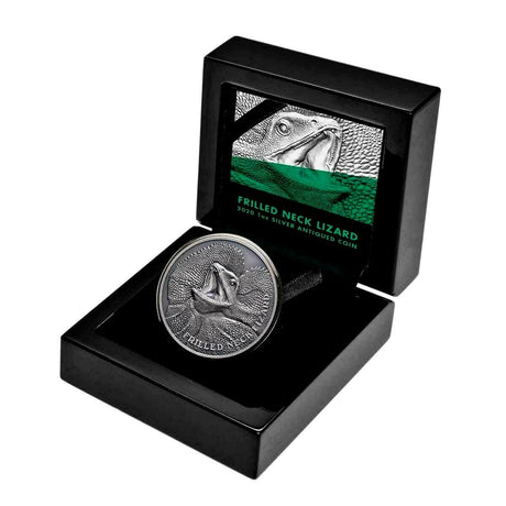 Niue 2020 $1 Frilled Neck Lizard High Relief 1oz Antique Silver
