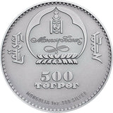 Mongolia 2016 500 Togrog Wildlife Protection Saker Falcon .999 1oz Antique Silver Onverse