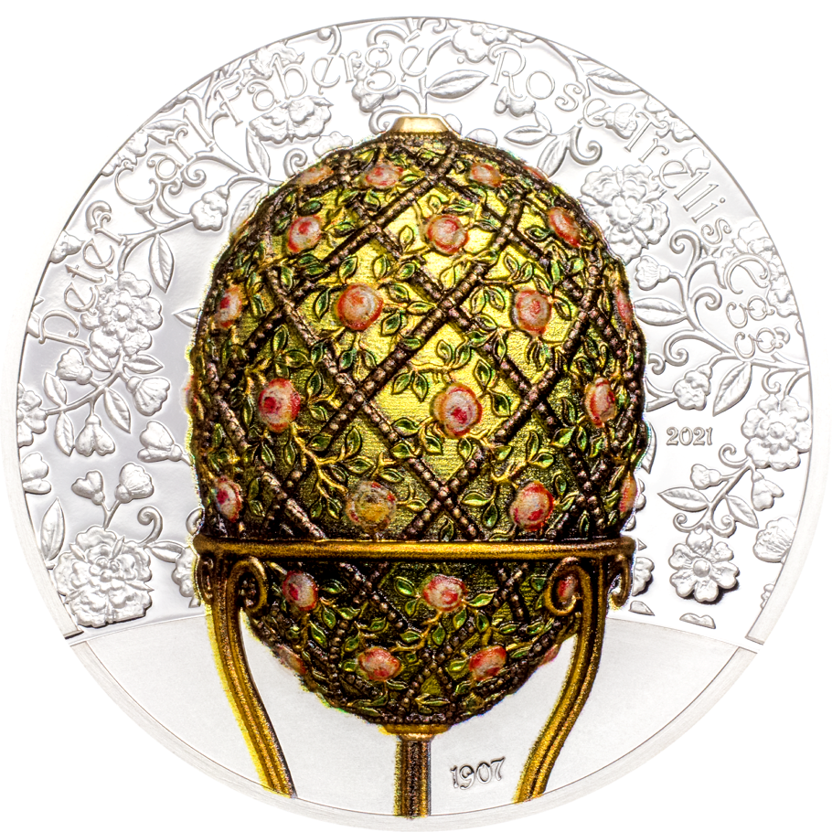 Mongolia 2021 1000 Togrog Fabergé Egg Rose Trellis 2 oz Silver Proof