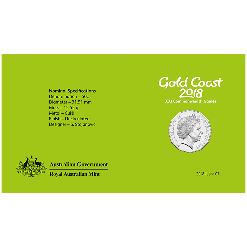 Australia 2018 50 Cent Uncirculated Commonwealth Games Stamp and Coin Cover PNC