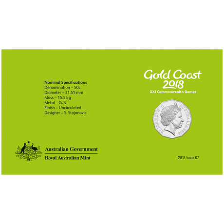 Australia 2018 50 Cent Uncirculated Commonwealth Games Stamp and Coin Cover PNC