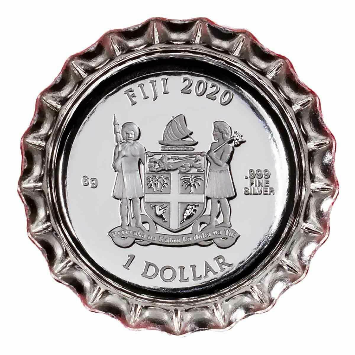 Fiji 2020 $1 Coke Coca-Cola Bottle Cap China Edition 6g Silver Proof