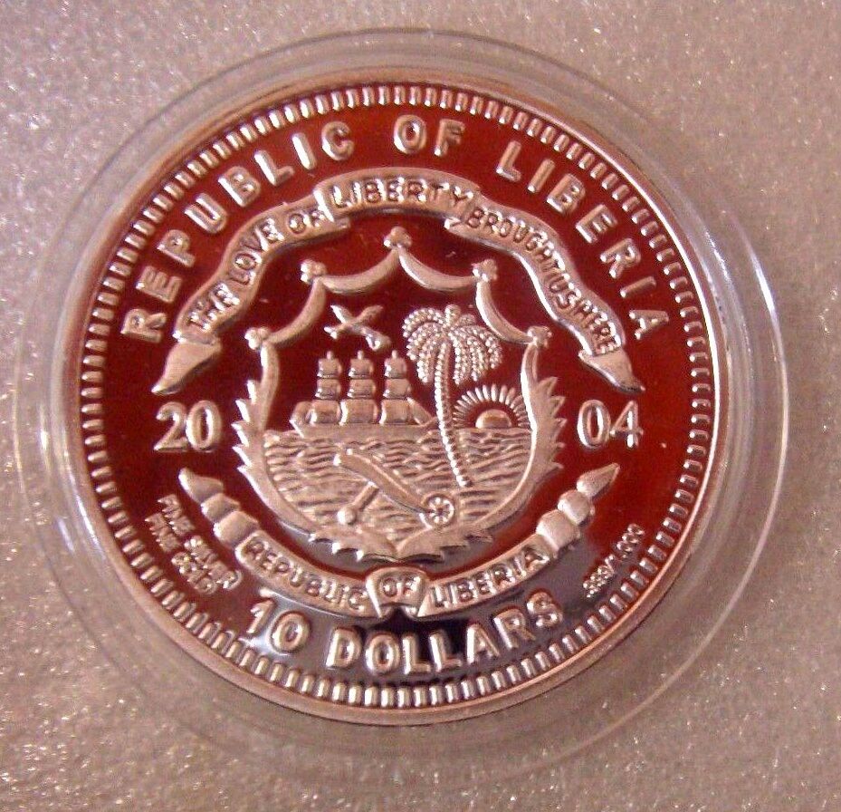 Liberia 2004 $10 Proof Japan Blakiston's Fish-Owl Gold Plated Silver Diamond Eyes