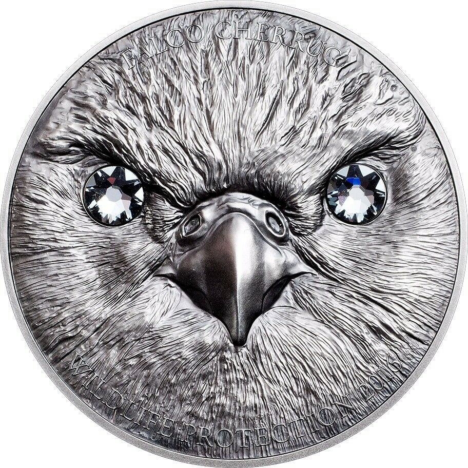 Mongolia 2016 500 Togrog Wildlife Protection Saker Falcon .999 1oz Antique Silver Reverse