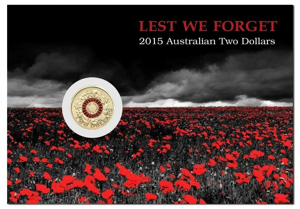 Australia 2015 $2 ANZAC Lest We Forget Red Coloured Uncirculated Coin Pack