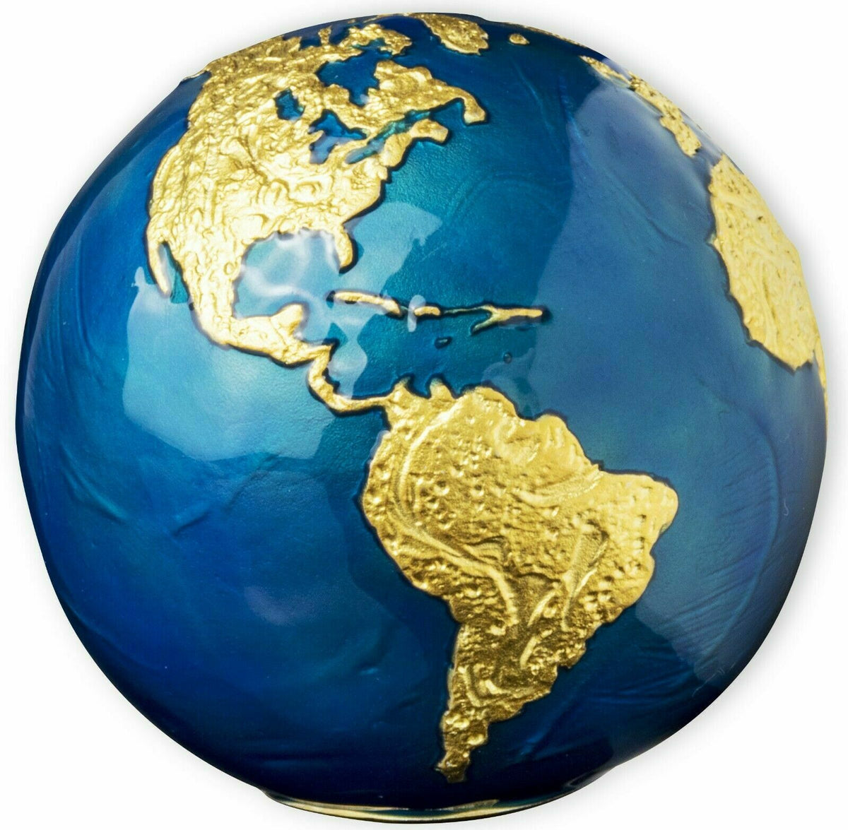 Barbados 2021 $5 Blue Marble Earth Spherical 24K Gold Plate