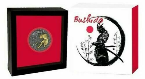Niue 2021 $5 Bushido Japanese Code 2 Oz Silver Gilt Coin Display Case and Slip Cover