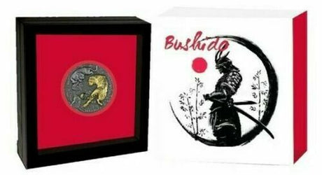 Niue 2021 $5 Bushido Japanese Code 2 Oz Silver Gilt Coin Display Case and Slip Cover