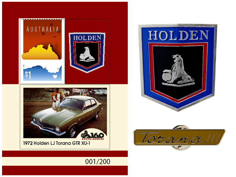 Australia 2017 Holden LJ Torana Box Set Silver Plated Grille Badge & Stamp