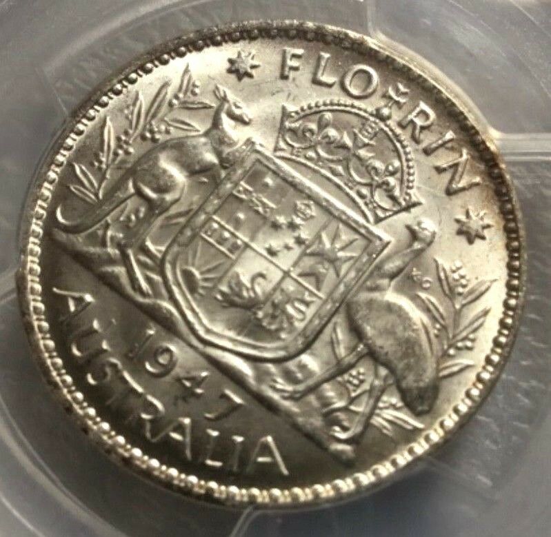 Australia 1947 (m) Florin 2 Shillings Silver Uncirculated PCGS MS62