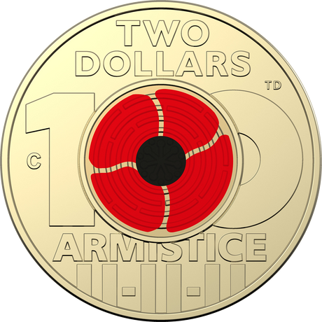 Australia 2018 $2 Coloured Uncirculated Red Poppy 'C' Mintmark Armistice Centenary Remembrance Day Unfolded