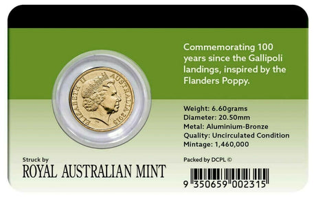 Australia 2015 $2 Coloured Uncirculated Lest We Forget ANZAC Day Coin Pack