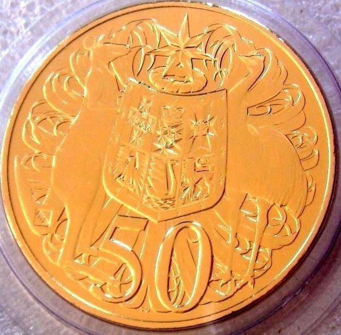 Australia 2016 50 Cent Gold Plated Specially Polished Dies Round WMF 1st Privy Mark Low Mint 5000
