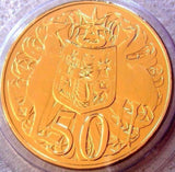 Australia 2016 50 Cent Gold Plated Specially Polished Dies Round WMF 1st Privy Mark Low Mint 5000