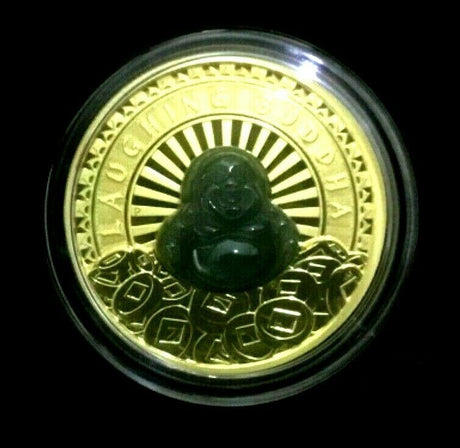 Tuvalu  2021 $100 Proof Laughing Buddha 1 Oz Gold & Jade Coin
