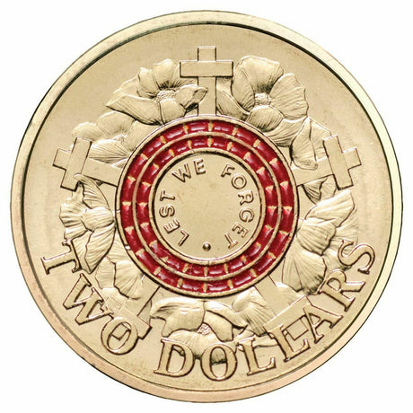 Australia 2015 $2 Coloured Uncirculated Lest We Forget ANZAC Day Coin Pack