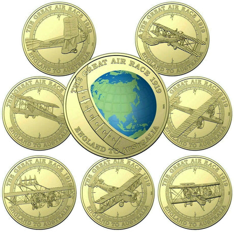 Australia 2019 $1 Coloured Uncirculated Set Centenary of the Great Air Race England to Australia 1919 Collection