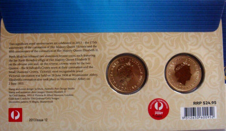 Australia 2013 $1 Frosted Uncirculated Celebrating the Queen's Coronation Stamp and Coin Cover PNC 2 x $1 Coins