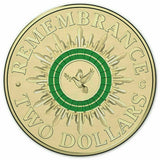 Australia 2014 $2 Green Coloured Uncirculated  Remembrance Day C Mintmark Folder