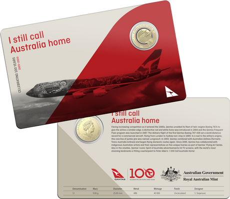 Australia 2020 $1 QANTAS 11 Coin Carded Set + Special Copper $1 1920-2020 Centenary + special copper $1