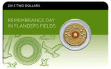 Australia 2015 $2 Flanders Fields Orange Coloured Uncirculated Remembrance Day Coin Pack