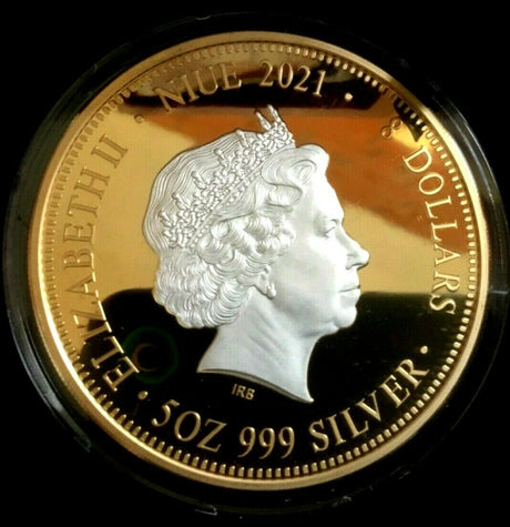 Niue 2021 $8 Great Lunar Race 5 Oz Silver Proof  Selectively Gold Plate