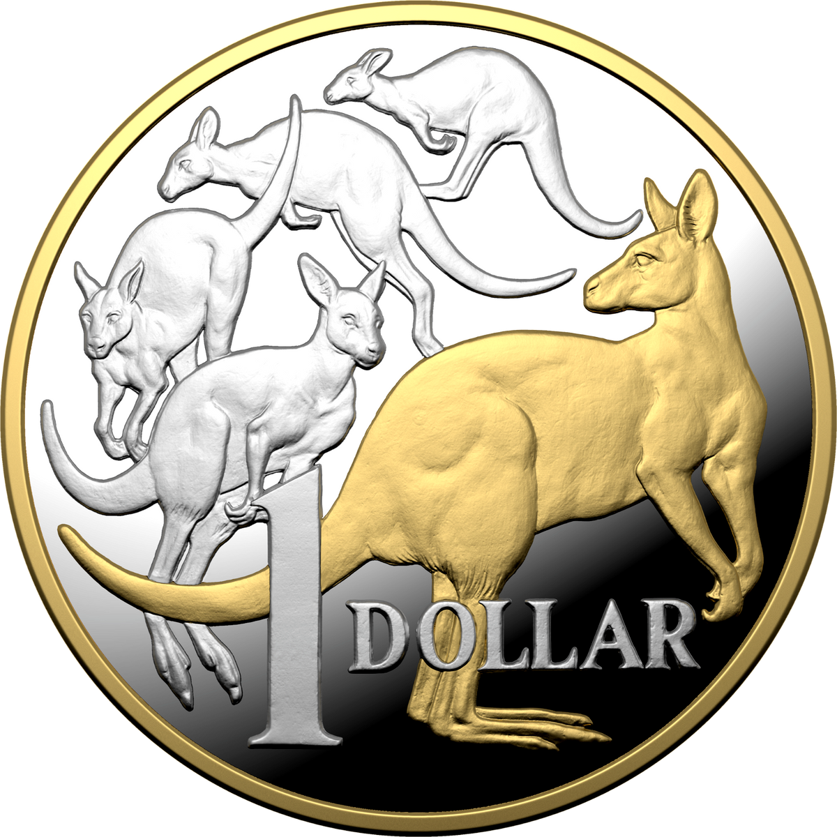 Australia 2020 $1 Proof Mob of Roos 5 Oz Selectively Gold Plated Silver 1000 Made
