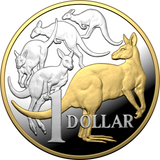 Australia 2020 $1 Proof Mob of Roos 5 Oz Selectively Gold Plated Silver 1000 Made