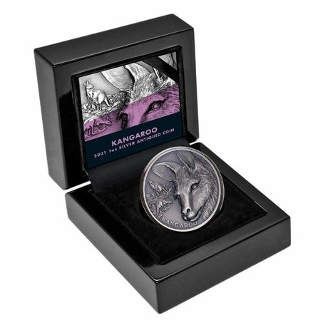 Niue 2021 $1 Kangaroo 1oz Silver Antique Coin