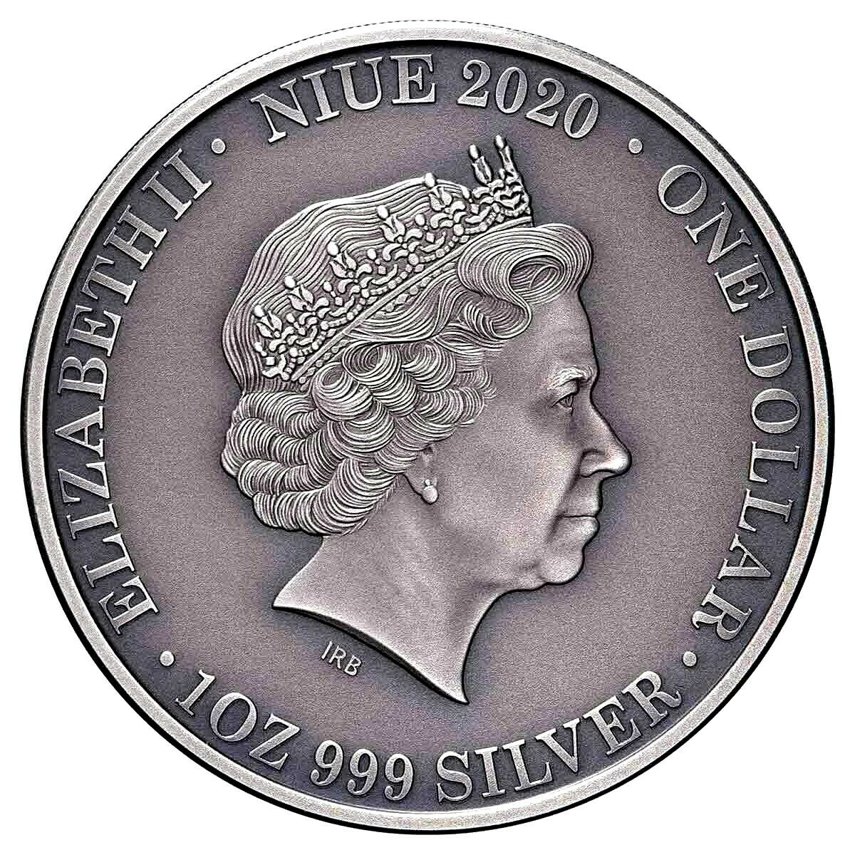 Niue 2020 $1 Frilled Neck Lizard High Relief 1oz Antique Silver