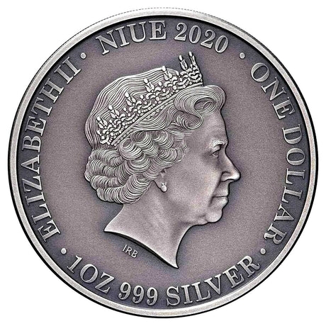 Niue 2020 $1 Frilled Neck Lizard High Relief 1oz Antique Silver