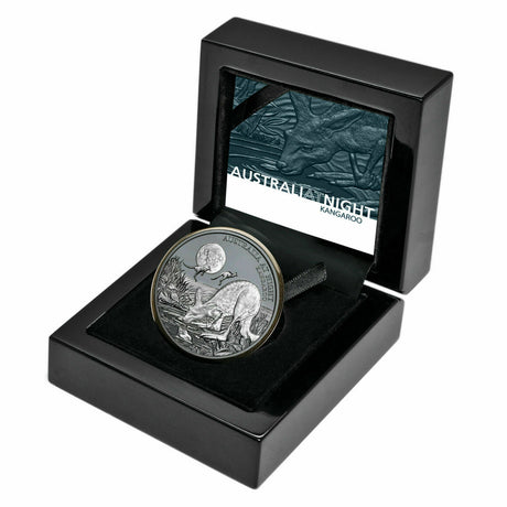 Niue 2019 $1 Australia at Night Kangaroo 1oz Silver Black Proof