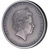 Niue 2021 $1 Kangaroo 1oz Silver Antique Coin