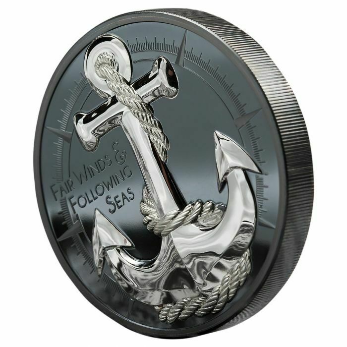 Cook Islands 2019 $10 Black Proof Anchor Fair Winds & Following Seas High Relief 2 Oz Silver