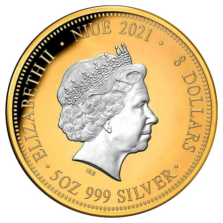 Niue 2021 $8 Great Lunar Race 5 Oz Silver Proof  Selectively Gold Plate